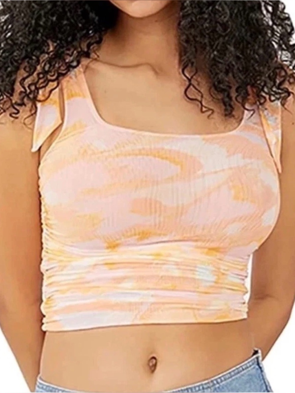 Free People Avenue Crop Tank Top Ivory Combo Multi Color Sz L NWT